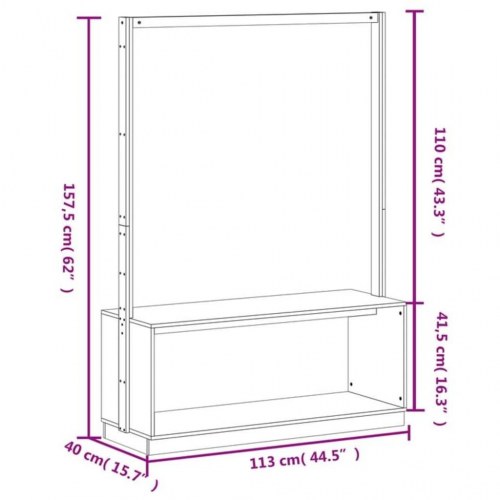 Tøjstativ med skoopbevaring 113x40x157,5 cm massivt fyr sort