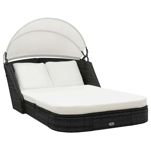 Solseng med baldakin polyrattan sort