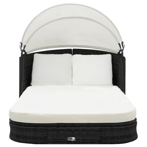 Solseng med baldakin polyrattan sort