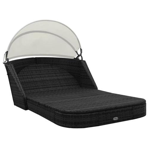 Solseng med baldakin polyrattan sort