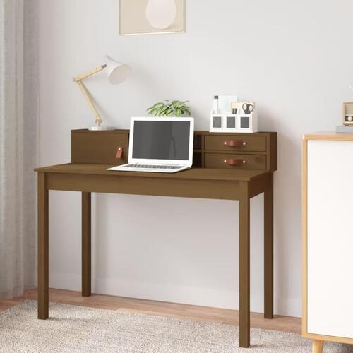 Skrivebord 110x50x93 cm massivt fyrretræ gyldenbrun