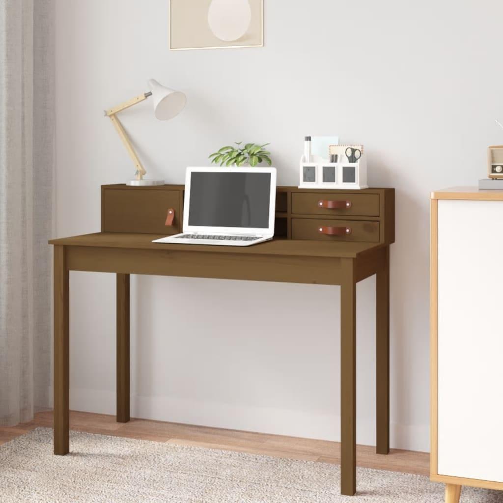 Skrivebord 110x50x93 cm massivt fyrretræ gyldenbrun