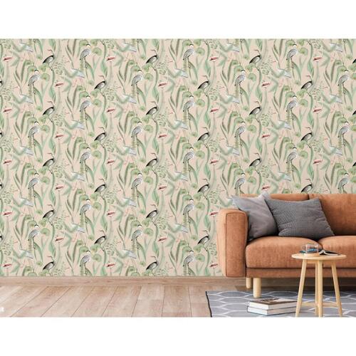 DUTCH WALLCOVERINGS tapet Flamingo cremefarvet og mintgrøn