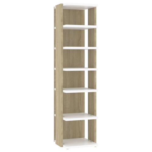 Skoskab 27,5x27x102 cm konstrueret træ hvid og sonoma-eg