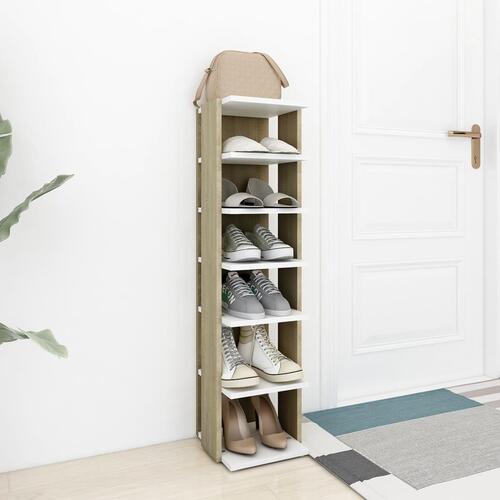 Skoskab 27,5x27x102 cm konstrueret træ hvid og sonoma-eg