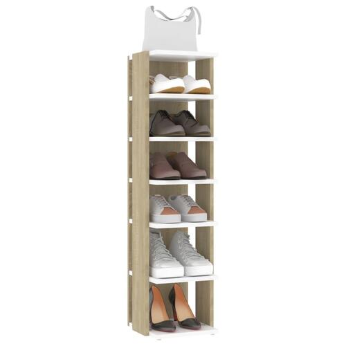 Skoskab 27,5x27x102 cm konstrueret træ hvid og sonoma-eg