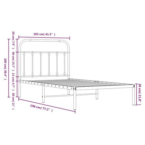 Sengeramme med sengegavl 100x190 cm metal sort