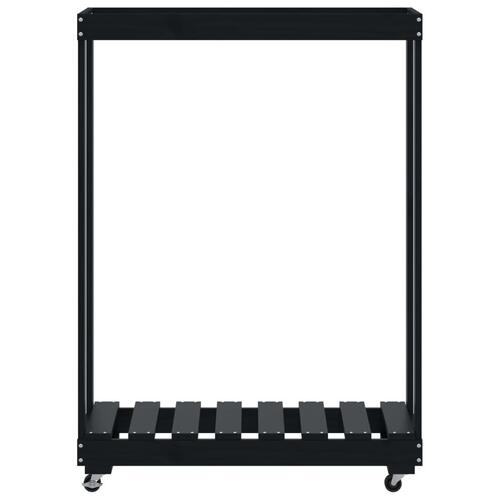 Brændestativ med hjul 76,5x40x108 cm massivt fyrretræ sort