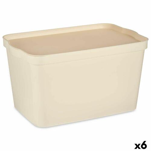 Opbevaringsboks med låg Flødefarvet Plastik 24 L 29,3 x 24,5 x 45 cm (6 enheder)