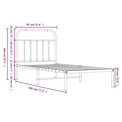 Sengeramme med sengegavl 90x190 cm metal sort