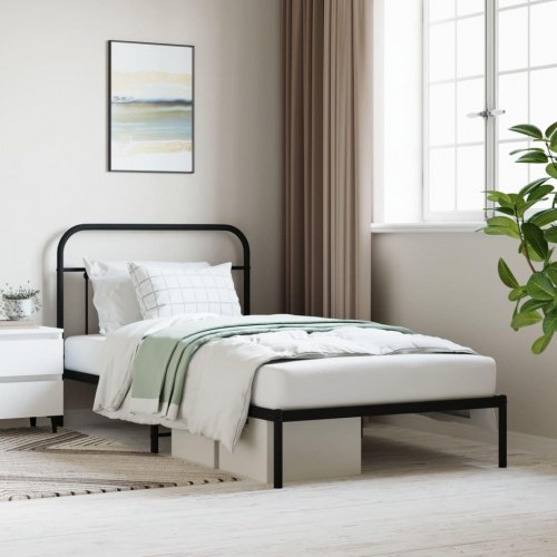 Sengeramme med sengegavl 100×200 cm - metal, sort