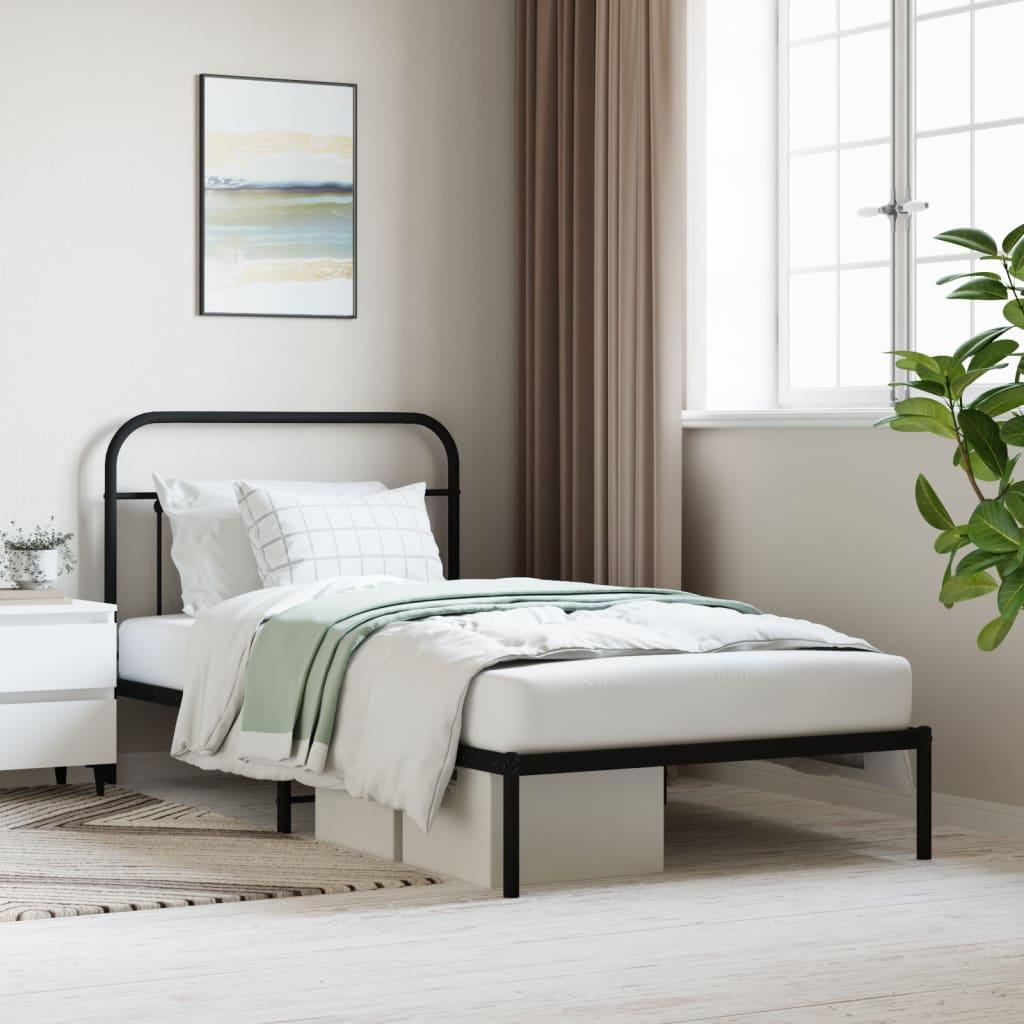 Sengeramme med sengegavl 100×200 cm - metal, sort