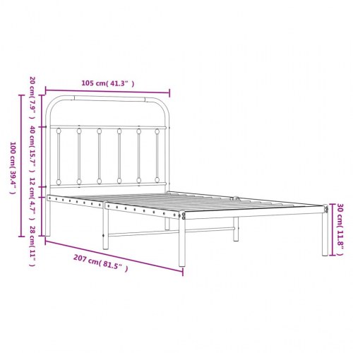 Sengeramme med sengegavl 100×200 cm - metal, sort