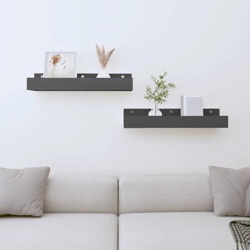 Væghylder 2 stk. 50x12x9 cm massivt fyrretræ grå