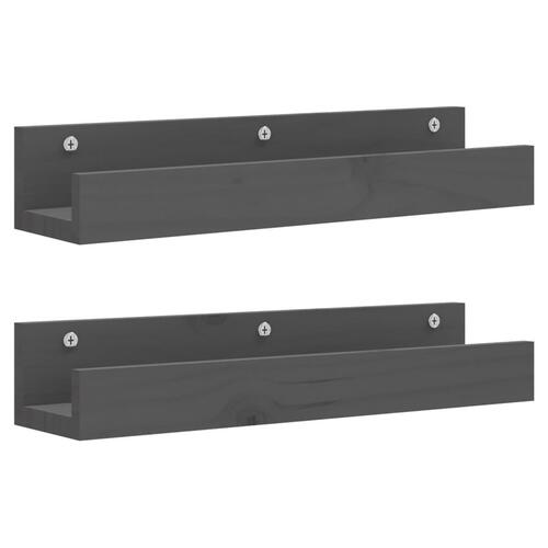 Væghylder 2 stk. 50x12x9 cm massivt fyrretræ grå