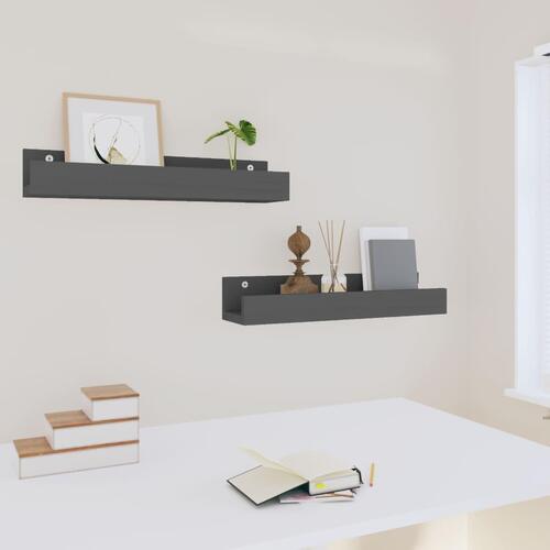 Væghylder 2 stk. 50x12x9 cm massivt fyrretræ grå