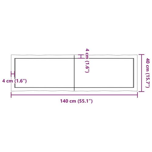 Bordplade 140x40x(2-6)cm naturlig kant ubehandlet massivt træ