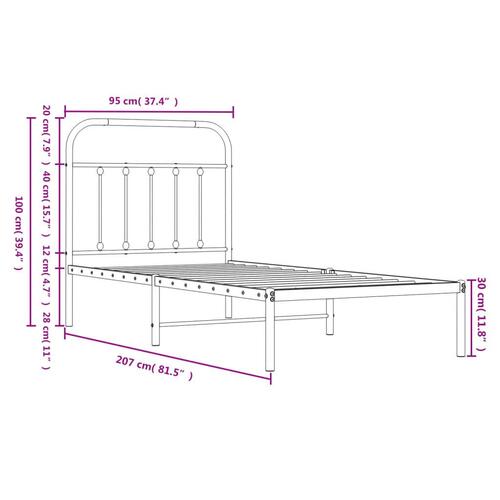 Sengeramme med sengegavl 90x200 cm metal sort
