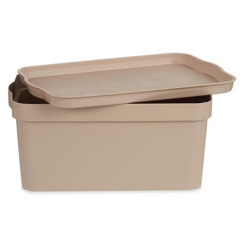 Opbevaringsboks med låg Beige Plastik 7,5 L 21,5 x 14,5 x 32 cm (12 enheder)