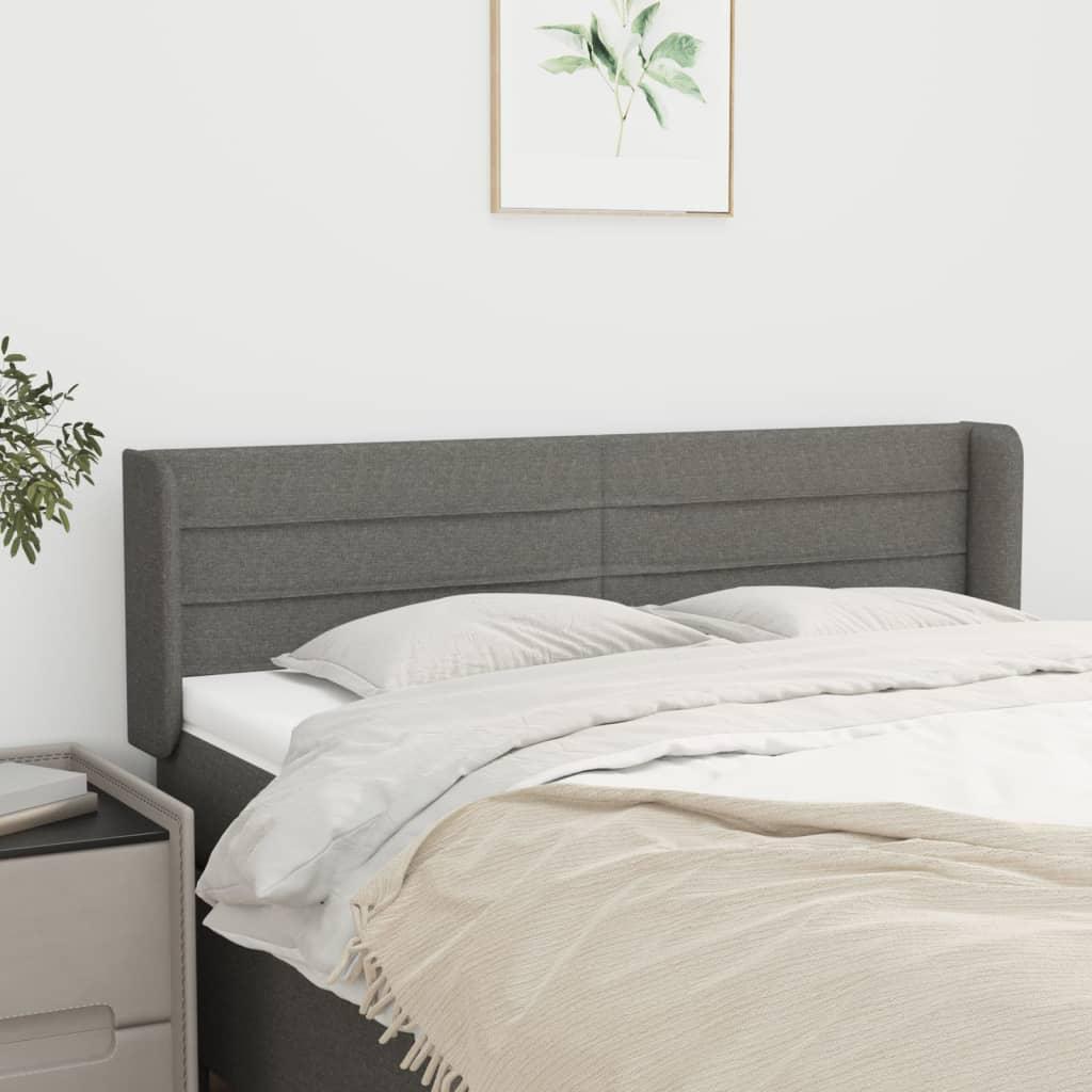 Sengegavl med kanter i stof - 147×16×78/88 cm, mørkegrå billede