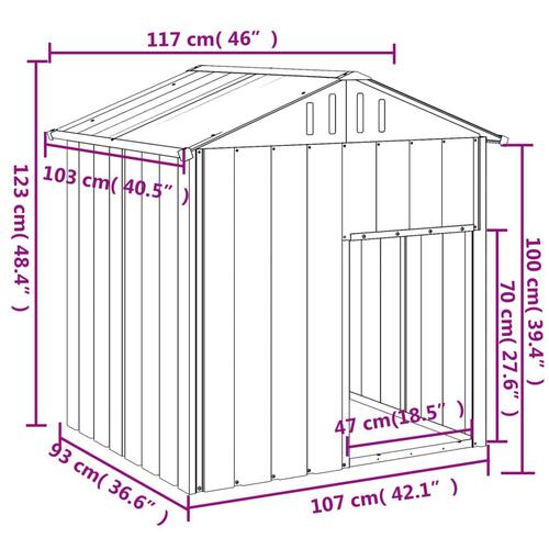 Hundehus med tag 117x103x123 cm galvaniseret stål antracitgrå