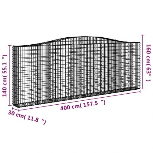 Buede gabionkurve - 3 stk. 400×30×140/160 cm i galvaniseret jern