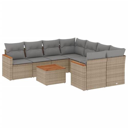 Spisebordssæt til haven 9 dele med hynder polyrattan beige