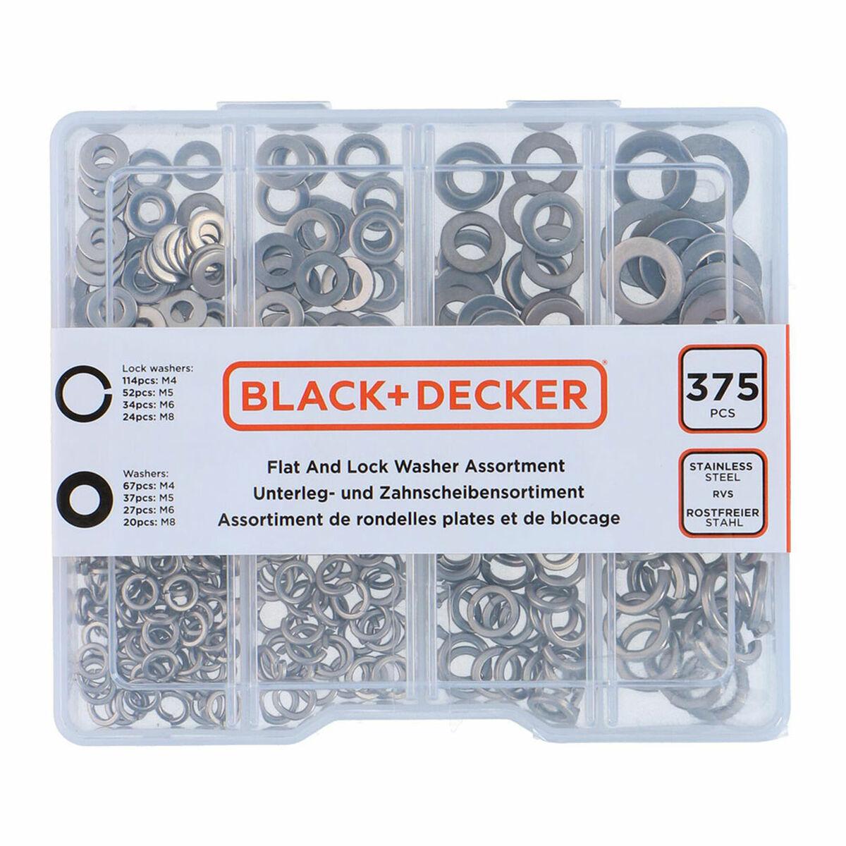 Black+Decker skivesortiment - flade og låseskiver, 375 dele (M4-M8)