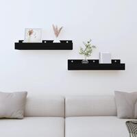 Væghylder 2 stk. 50x12x9 cm massivt fyrretræ sort
