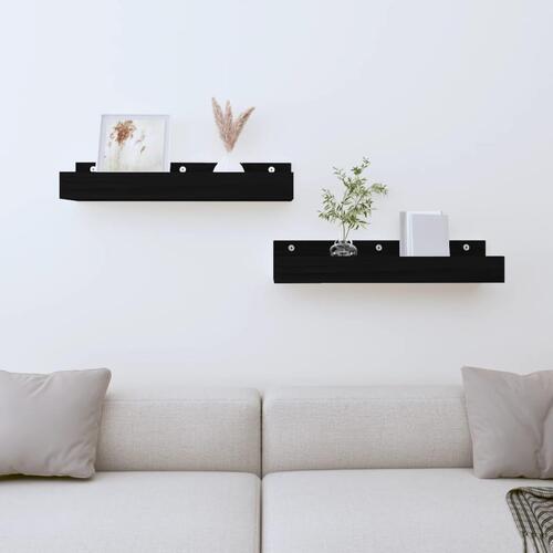 Væghylder 2 stk. 50x12x9 cm massivt fyrretræ sort