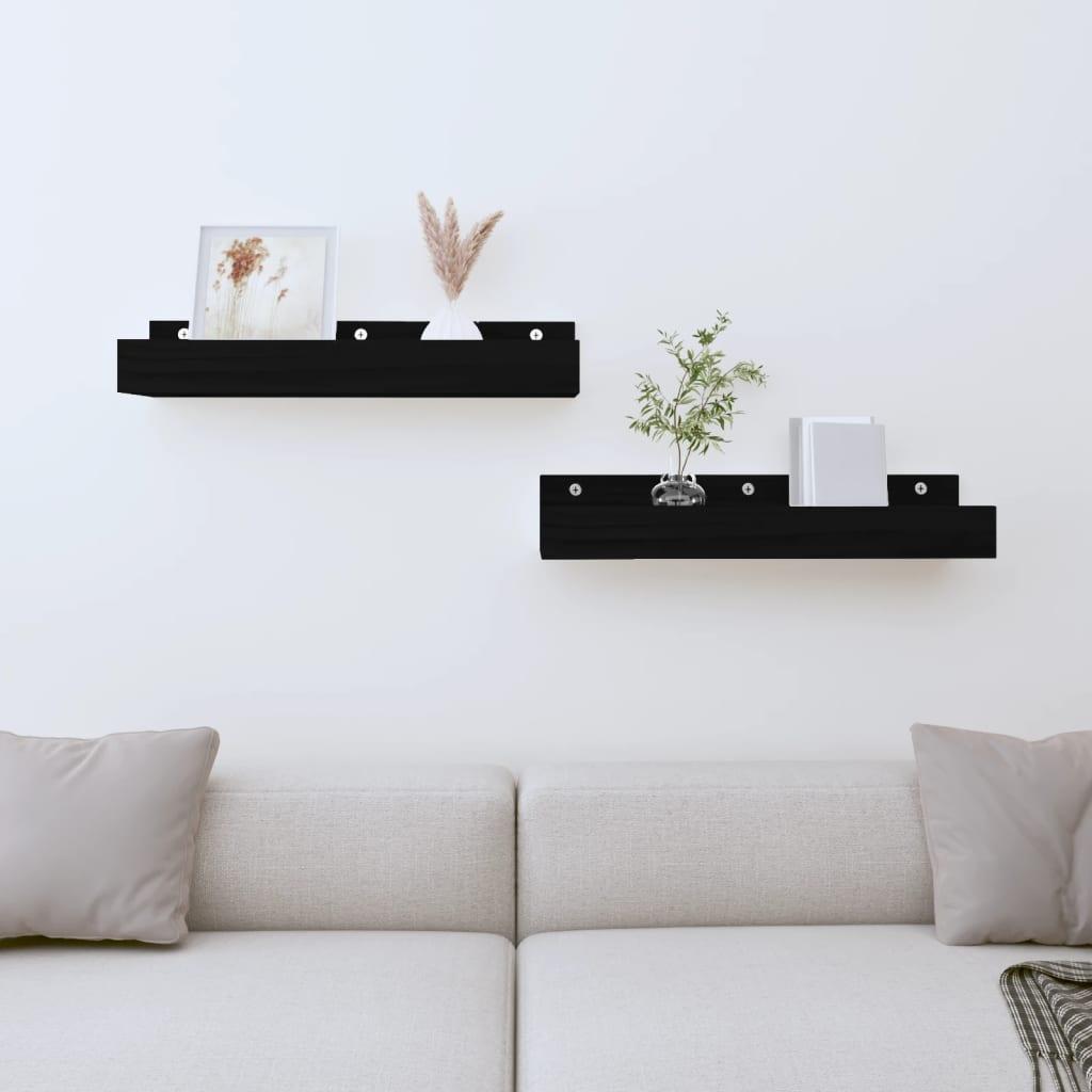Væghylder 2 stk. 50x12x9 cm massivt fyrretræ sort