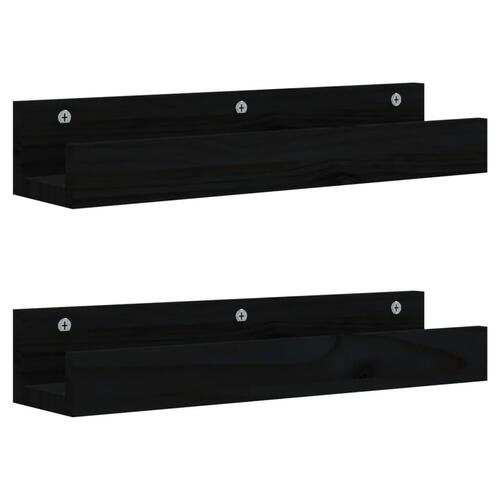 Væghylder 2 stk. 50x12x9 cm massivt fyrretræ sort