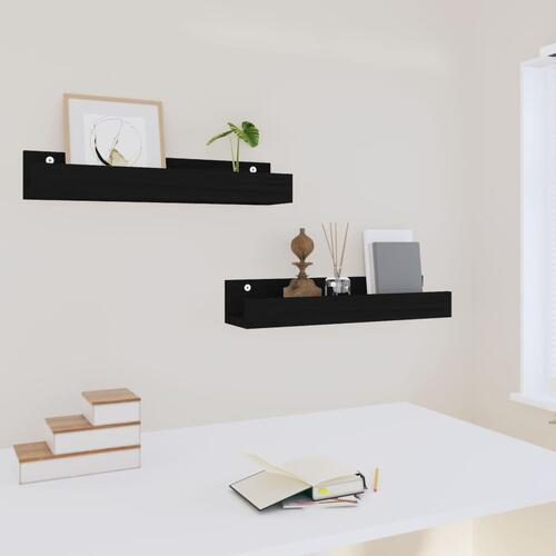 Væghylder 2 stk. 50x12x9 cm massivt fyrretræ sort