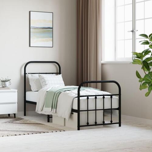 Sengeramme med sengegavl og fodgærde 75x190 cm metal sort
