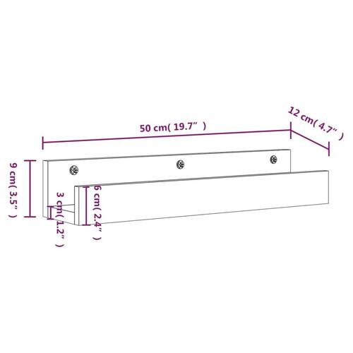 Væghylder 2 stk. 50x12x9 cm massivt fyrretræ sort