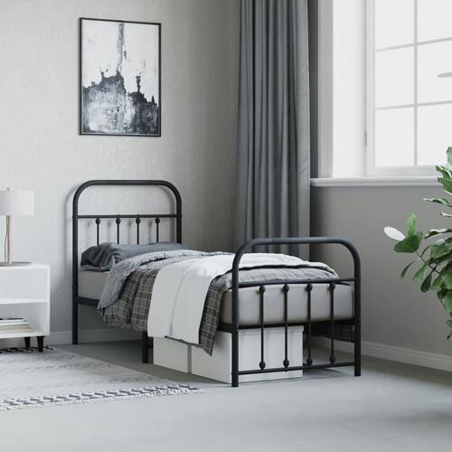 Sengeramme med sengegavl og fodgærde 75x190 cm metal sort