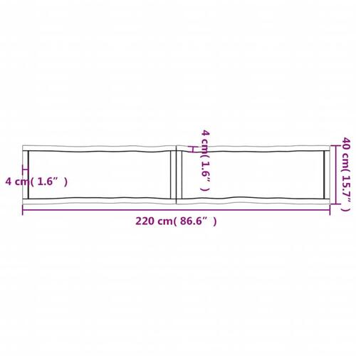 Bordplade 220x40x(2-6)cm naturlig kant ubehandlet massivt træ