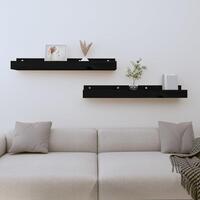 Væghylder 2 stk. 80x12x9 cm massivt fyrretræ sort