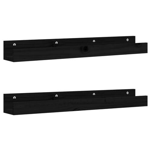 Væghylder 2 stk. 80x12x9 cm massivt fyrretræ sort