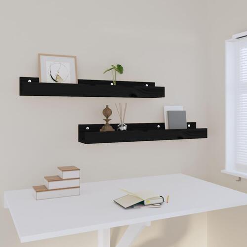 Væghylder 2 stk. 80x12x9 cm massivt fyrretræ sort