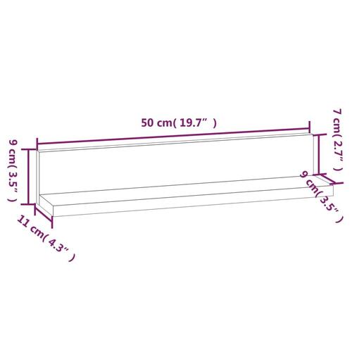 Væghylder 2 stk. 50x11x9 cm massivt fyrretræ
