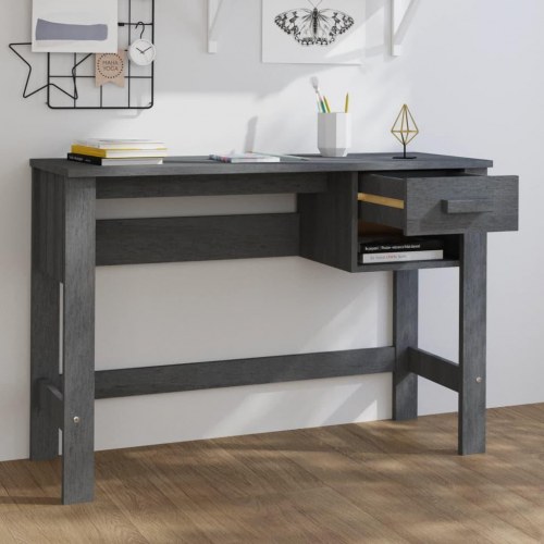 Skrivebord HAMAR - massivt fyrretræ, 110 × 40 × 75 cm, mørkegrå