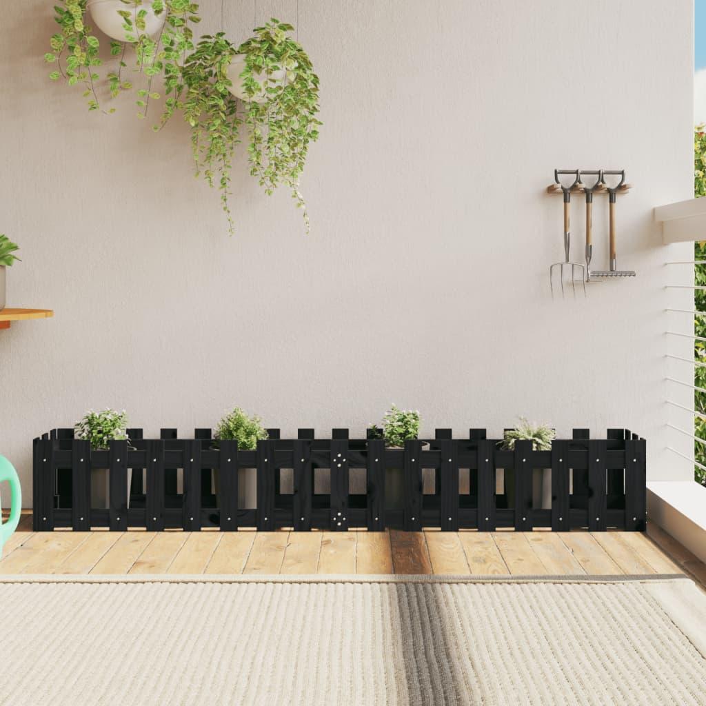 Højbed med stakitdesign 200x30x30 cm massivt fyrretræ sort