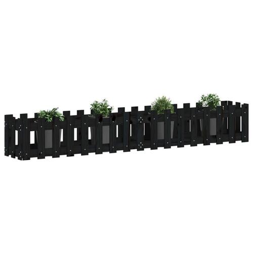Højbed med stakitdesign 200x30x30 cm massivt fyrretræ sort