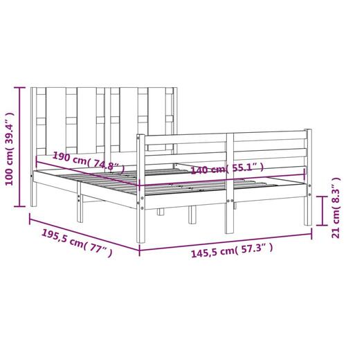 Sengeramme med sengegavl 140x190 cm massivt træ