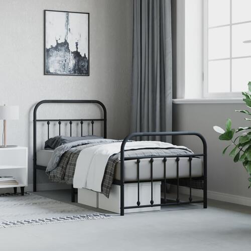 Sengeramme med sengegavl og fodgærde 90x190 cm metal sort