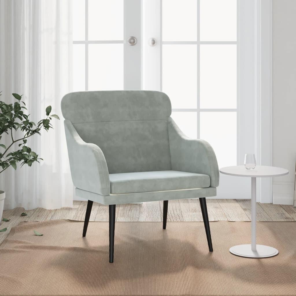 Lænestol 63x76x80 cm velour lysegrå