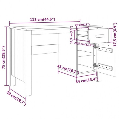 Skrivebord HAMAR 113x50x75 cm massivt fyrretræ lysegrå