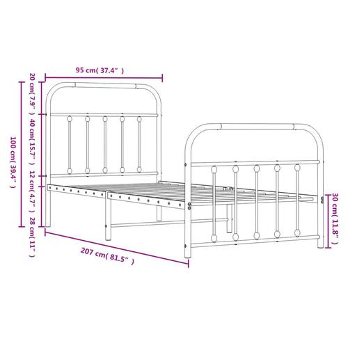 Sengeramme med sengegavl og fodgærde 90x200 cm metal sort