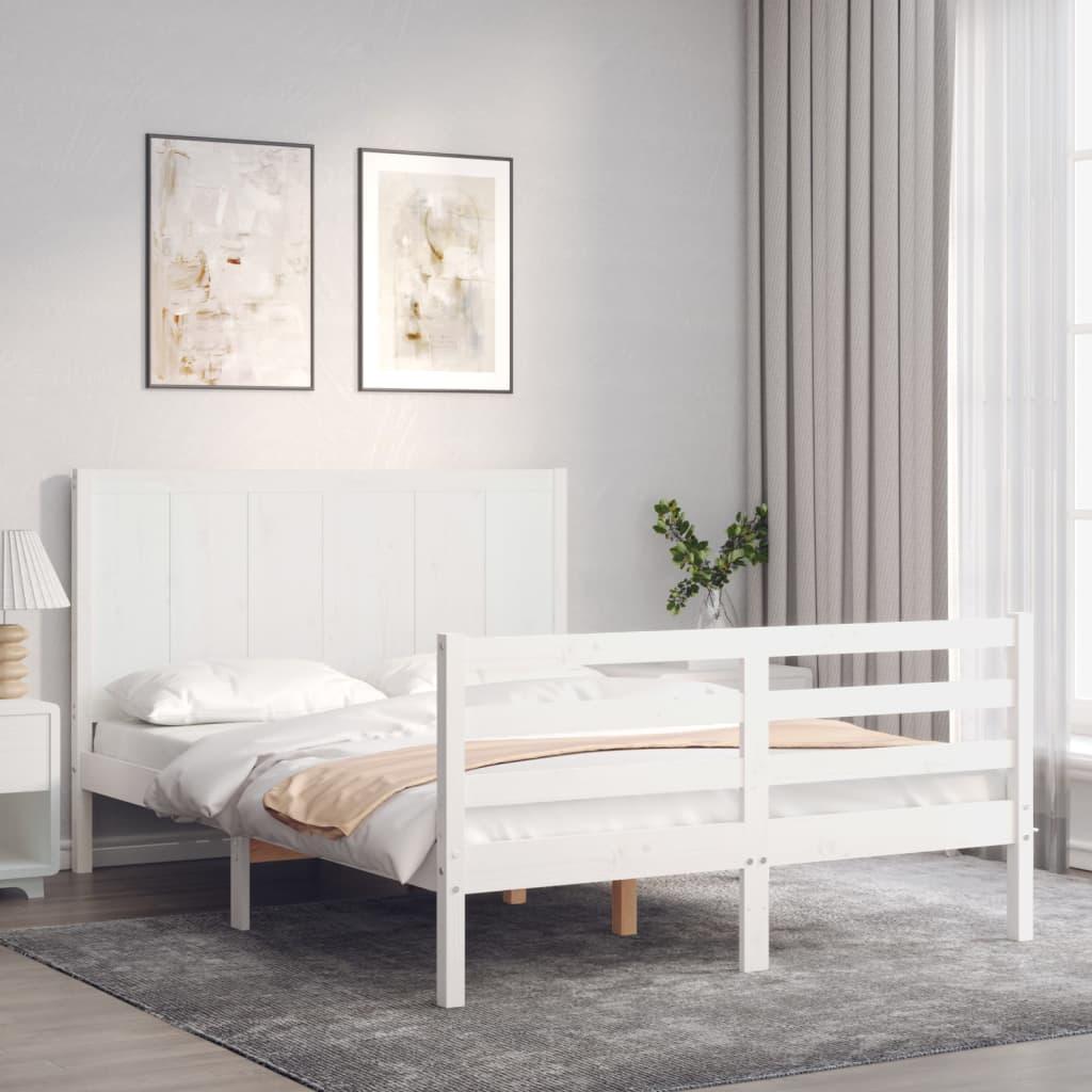 Sengeramme med sengegavl 140x200 cm massivt træ hvid